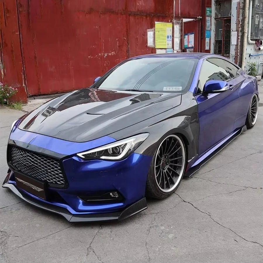 Ventilated Side Fenders for Q60s Coupe 2 Door Sedan-Semi-Carbon Fiber 100% Fit